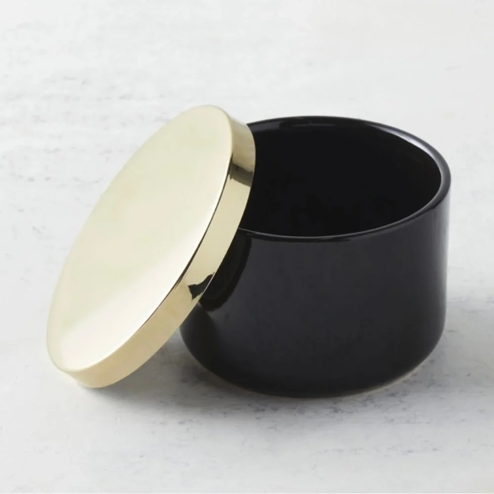 Z Gallerie, Multi Use Storage Duo, 2 Ceramic Canisters With Metal Lids NEW